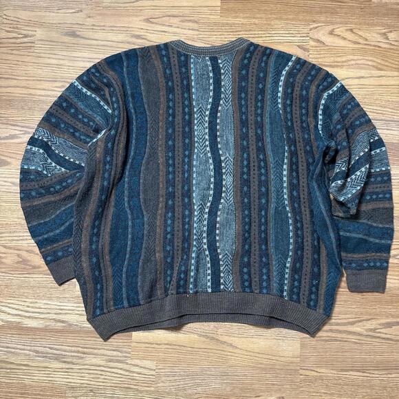 London Fog Sweater 3XL Coogi Style Brown Green Knit - Picture 6 of 6